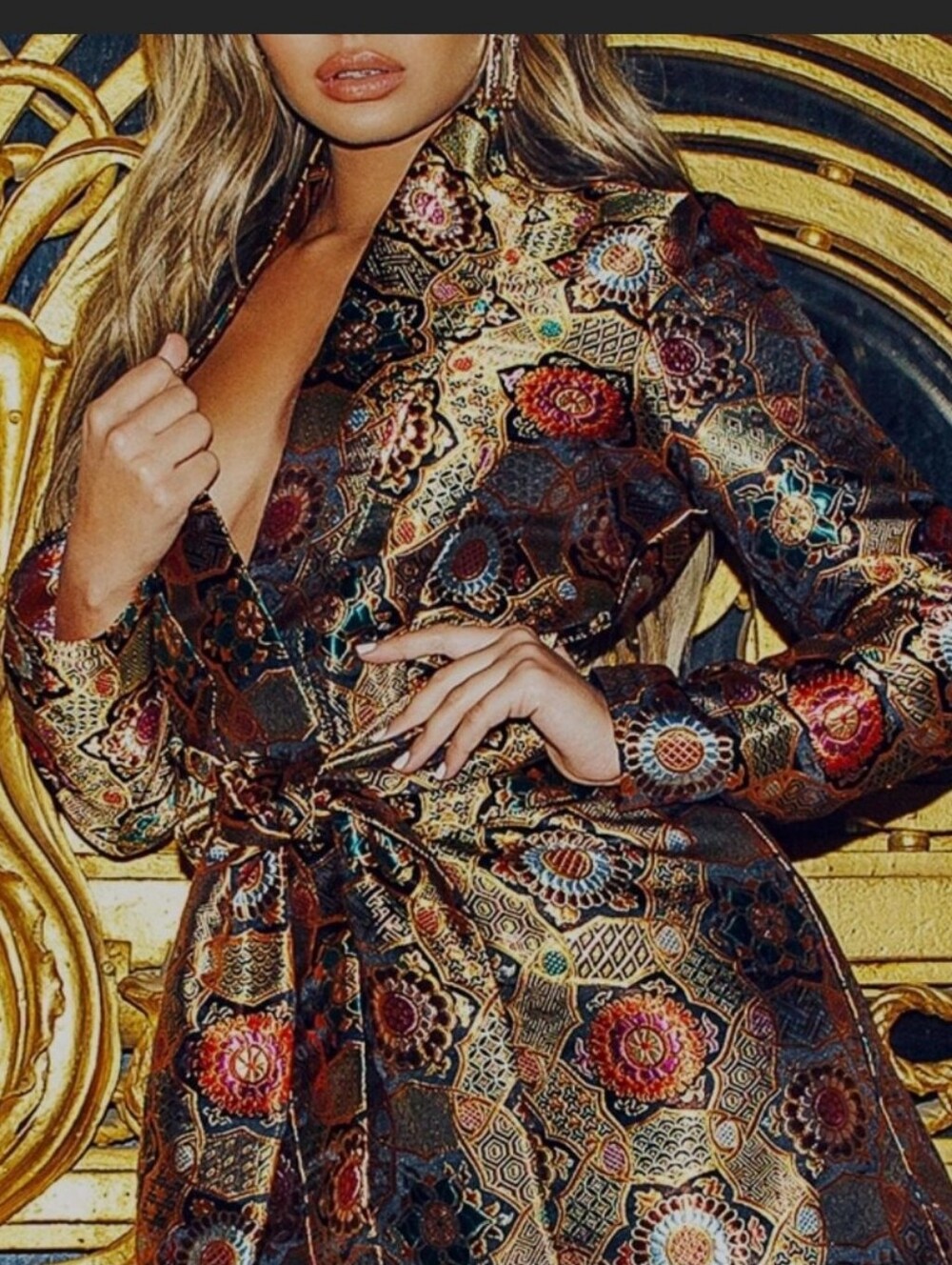 Gold Jaquard Blazer Dress